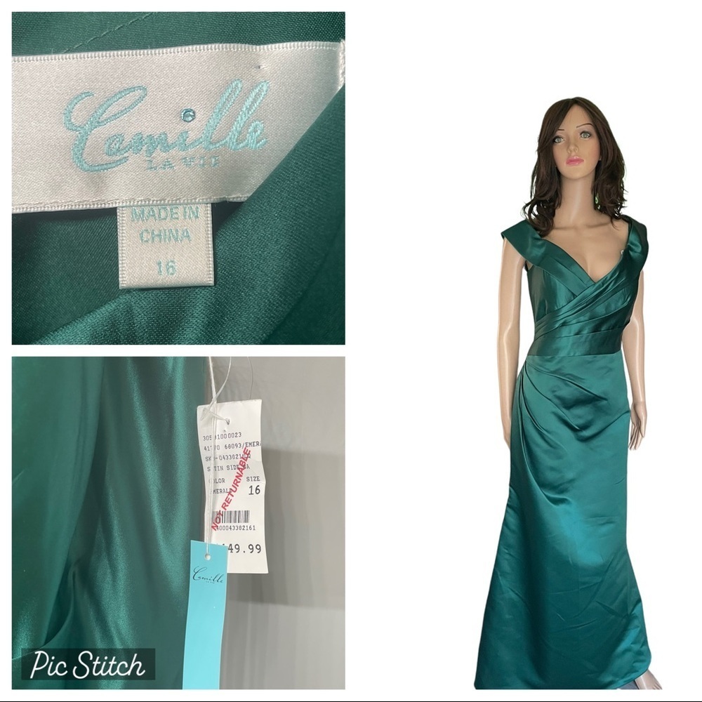 Camille La Vie satin Esmeralda green gown size 16